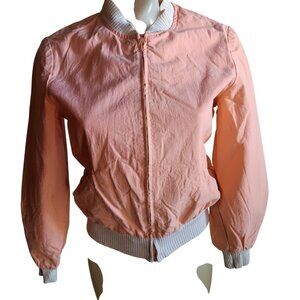Small Vintage 70's Put On Peach Pink Bomber Jacket With Ribbed Collar & Cuffs